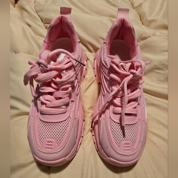 Pink Fashion Tennis Shoes Chunky Sz 7.5 - Picture 11 of 12